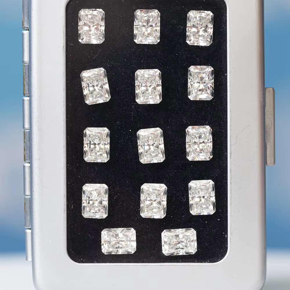 Vintage Boutique 4CT Radiant Ice Crushed Cut Diamond 18k Solid White Gold Moissanite Solitaire Engagement Ring Wed Bridal Jew