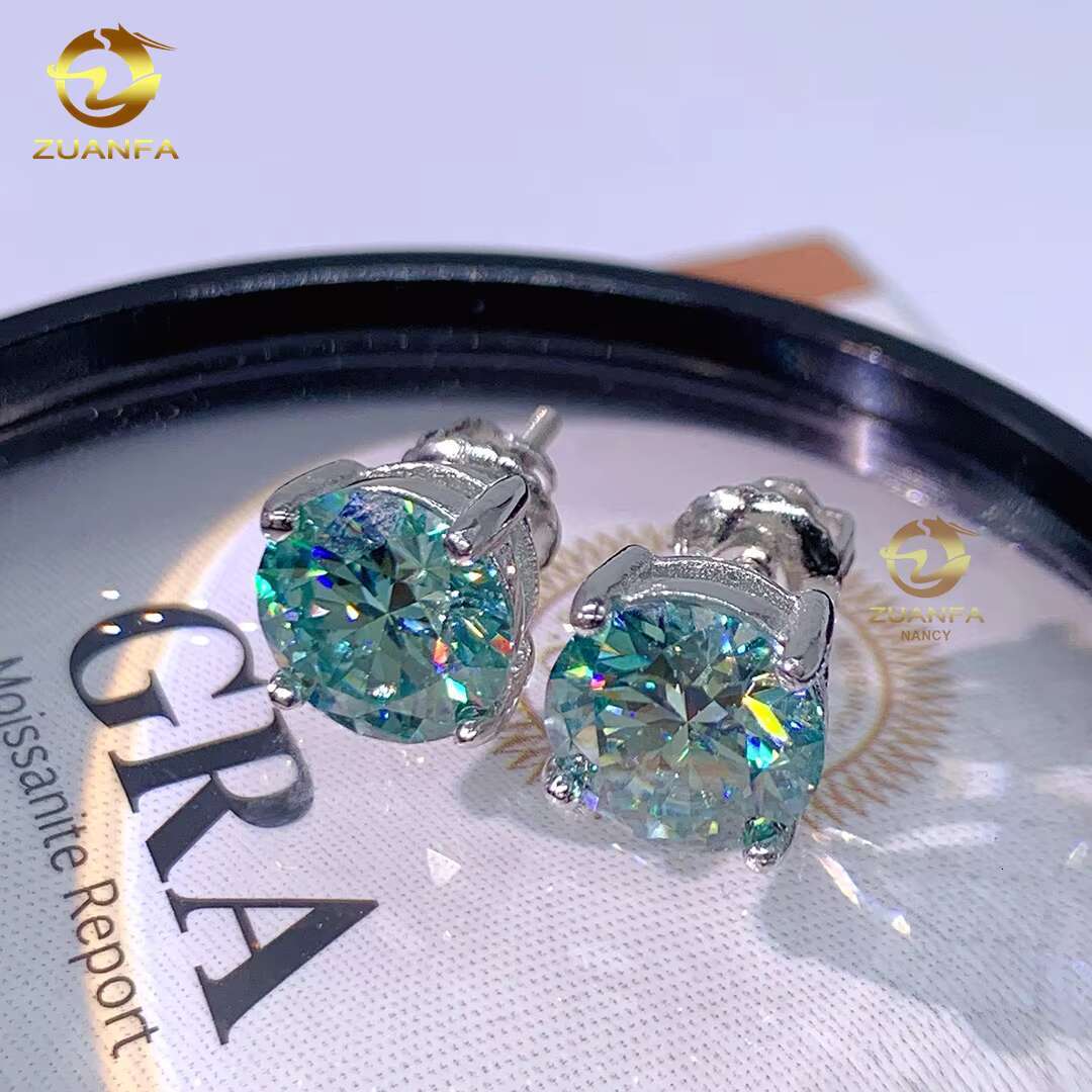 Hot Sale Hip Hop Earring 925 Sterling Silver 8.0mm Blue Moissanite Screw Back Stud Earrings