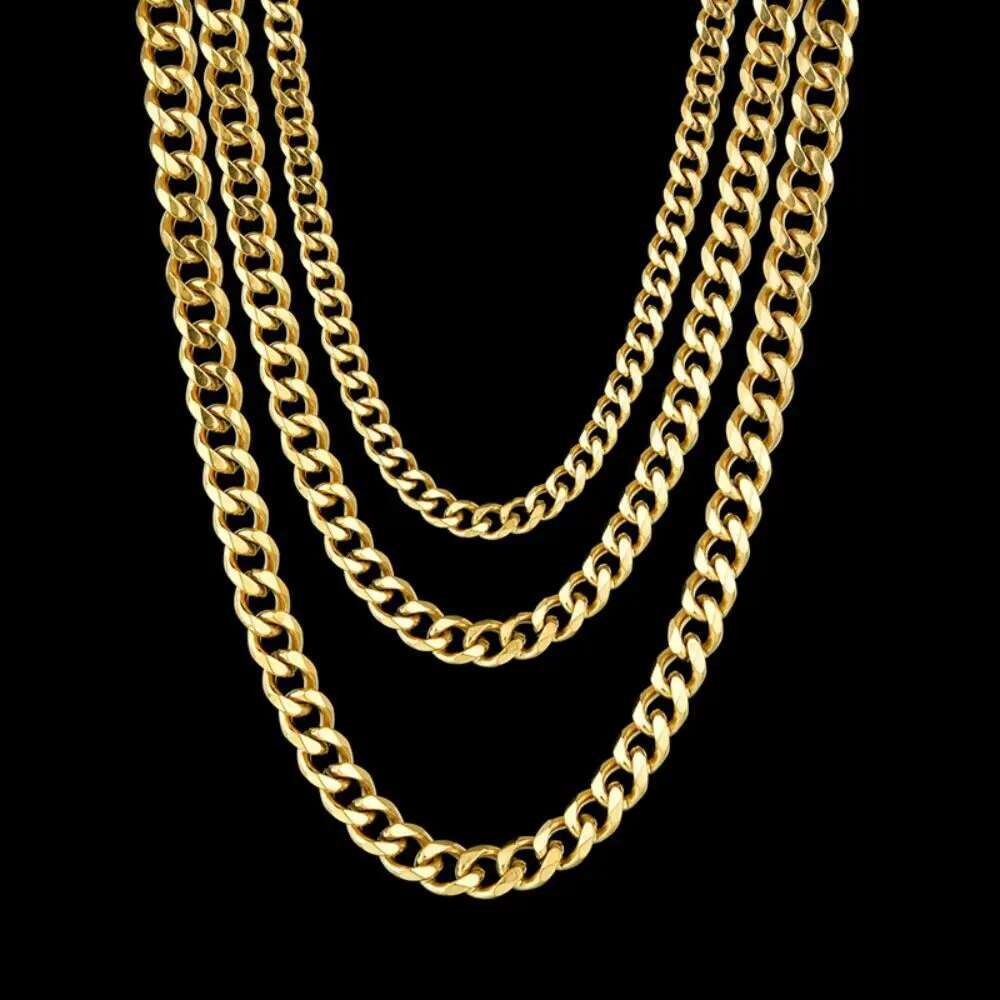 Simple Stainless Steel Cuban Chain Necklace for Men Gold Color/Black Metal Chain On The Neck Choker Jewelry Party Male DIY Gift