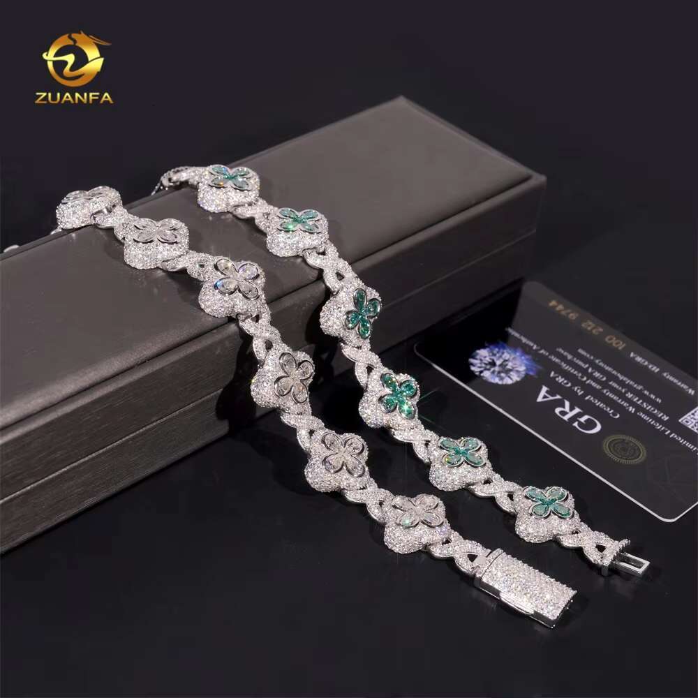 New Style Clover Infinity Pear Shape Blue Green Moissanite Diamond 925 Sterling Silver Mens Bracelet