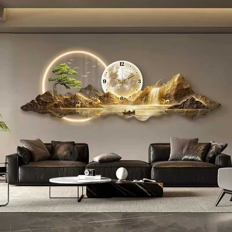 Design a luxurious wall clock living room with LED aesthetics minimalism silent and fashionable wall clock Nordic clock tower mural home decoration X2