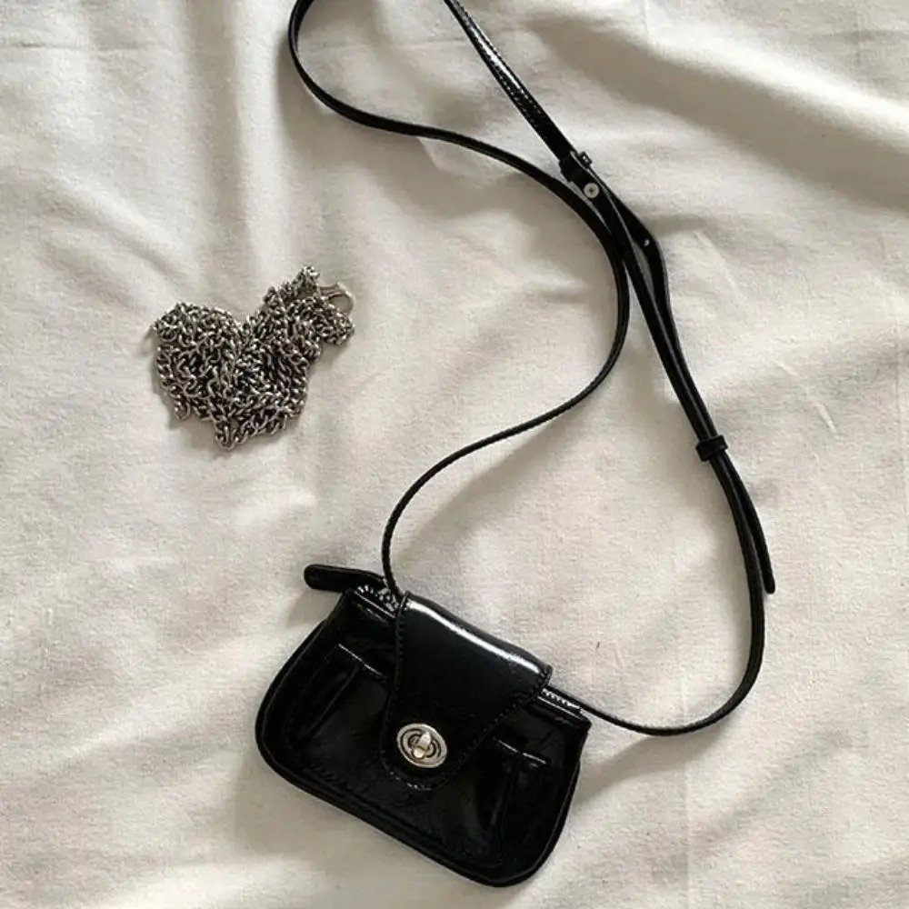 Mini Lock Shoulder Bag Leather Cross Body Womens Lipstick Coin Wallet Storage Handbag Metal Chain Messenger 250408