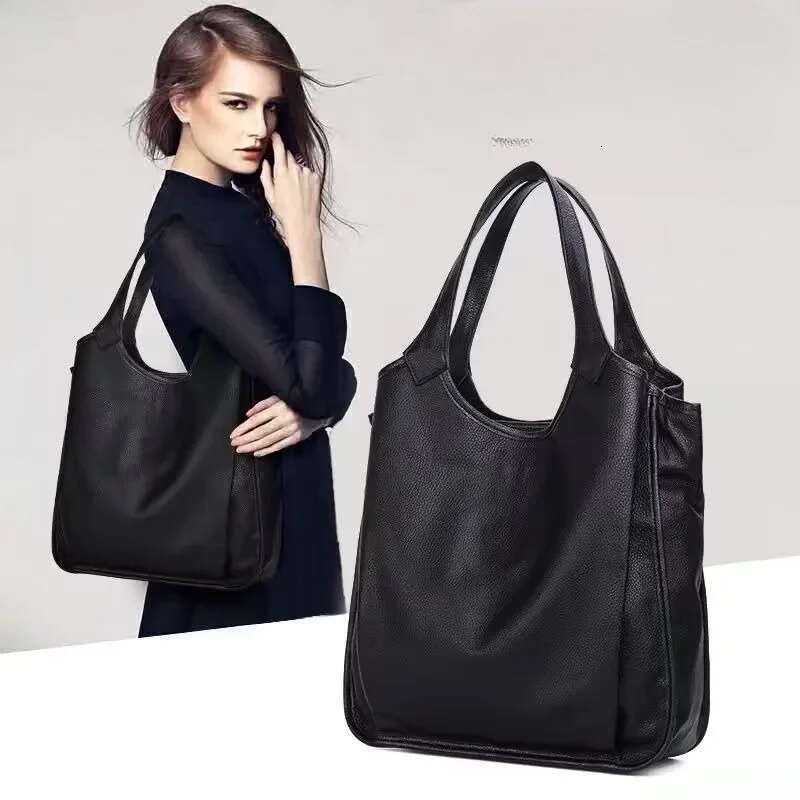 Soft Leather Black Red Large-Capacity Handbag Women's Shoulder Big Bag