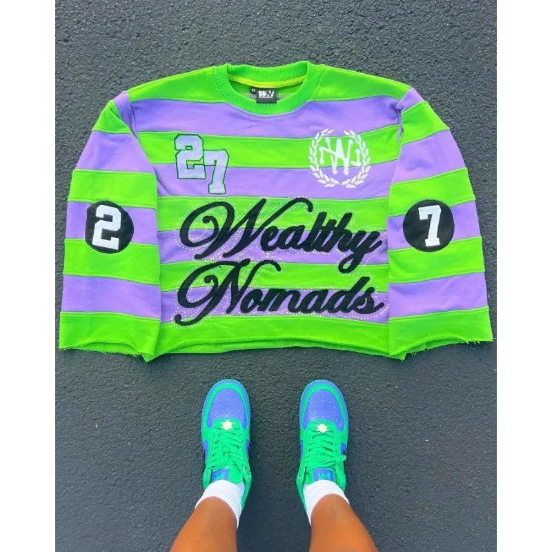 Harajuku letter y striped color block Oneck long sleeved Tshirt mens hiphop gothic punk skateboard top 250409