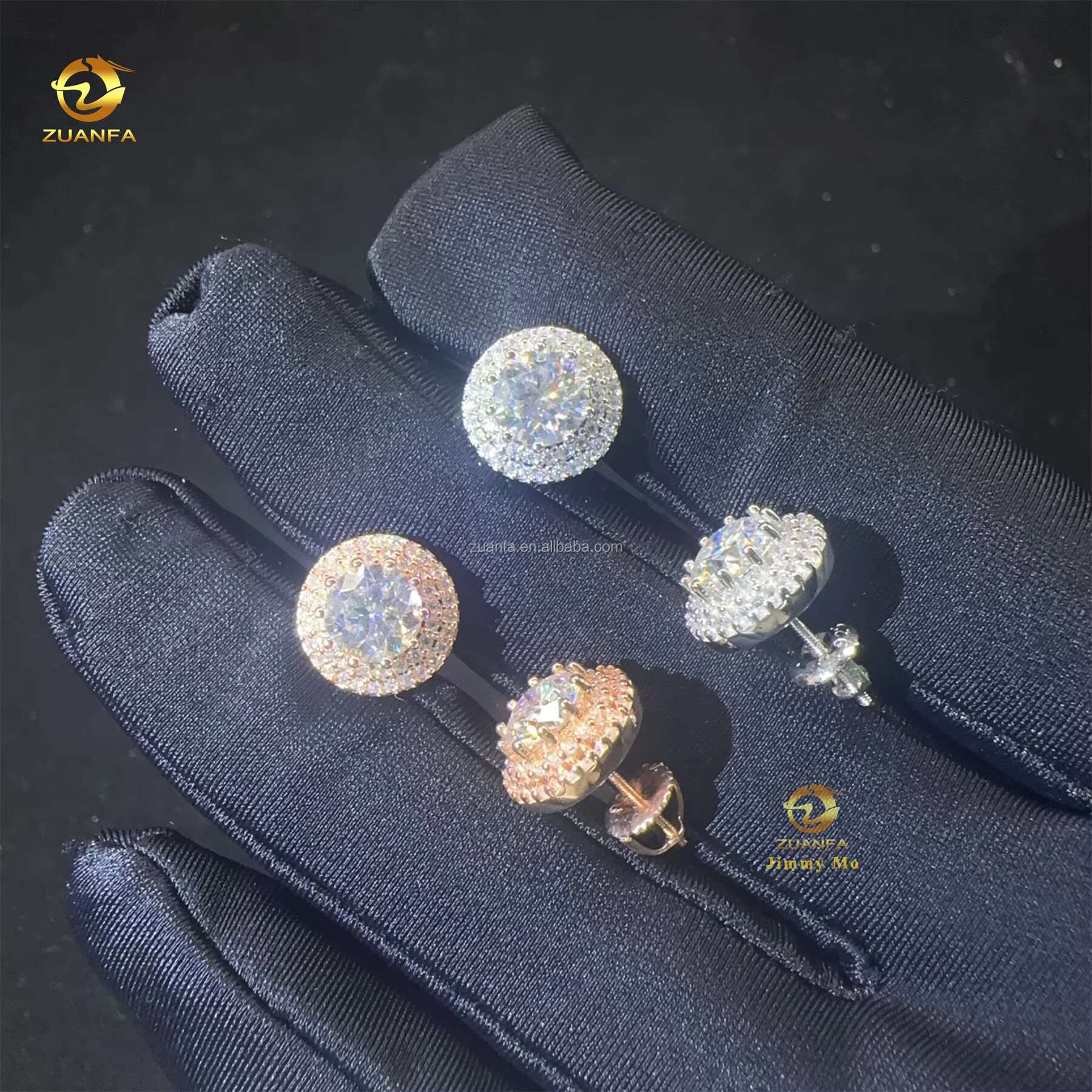 Stylish Fashion Style Drop Shining Hip Hop Circle Crescent Shape Iced Out Moissanite Diamond VVS1 Stud Earrings Man Gift