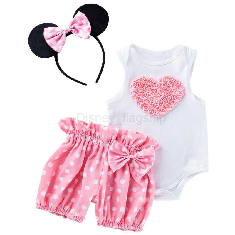Disney Childrens clothing baby girl cartoon heart white sleeveless shirt polka dot shorts set baby outfitXJ250409