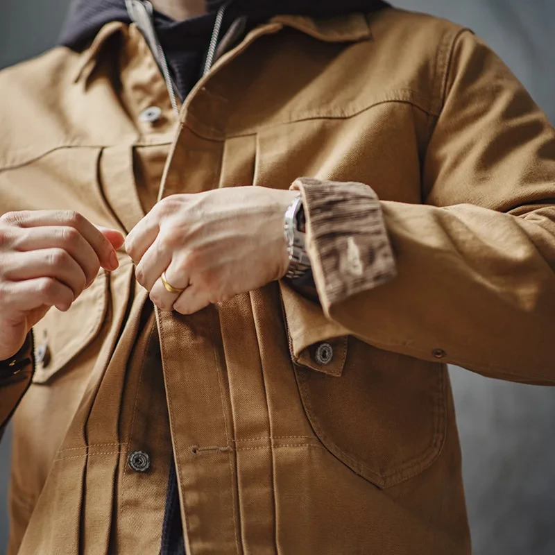 Maden vintage heavyduty canvas ranch jacket with collar Parisian button n mens autumn pocket denim 250409