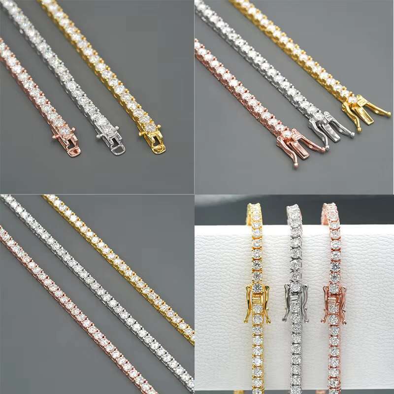 Source Factory 925 Silver 2-6.5mm Moissanite Hip Hop Punk Necklace Tennis Chain Choker 3 Colors Luxury Punk Cuba Chain Necklaces
