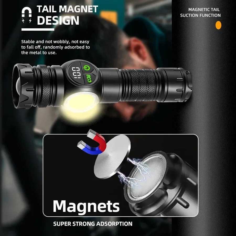 The most powerful LED flashlight white laser tactical flash USB charging zoom flashlight long-distance camping light Y250409