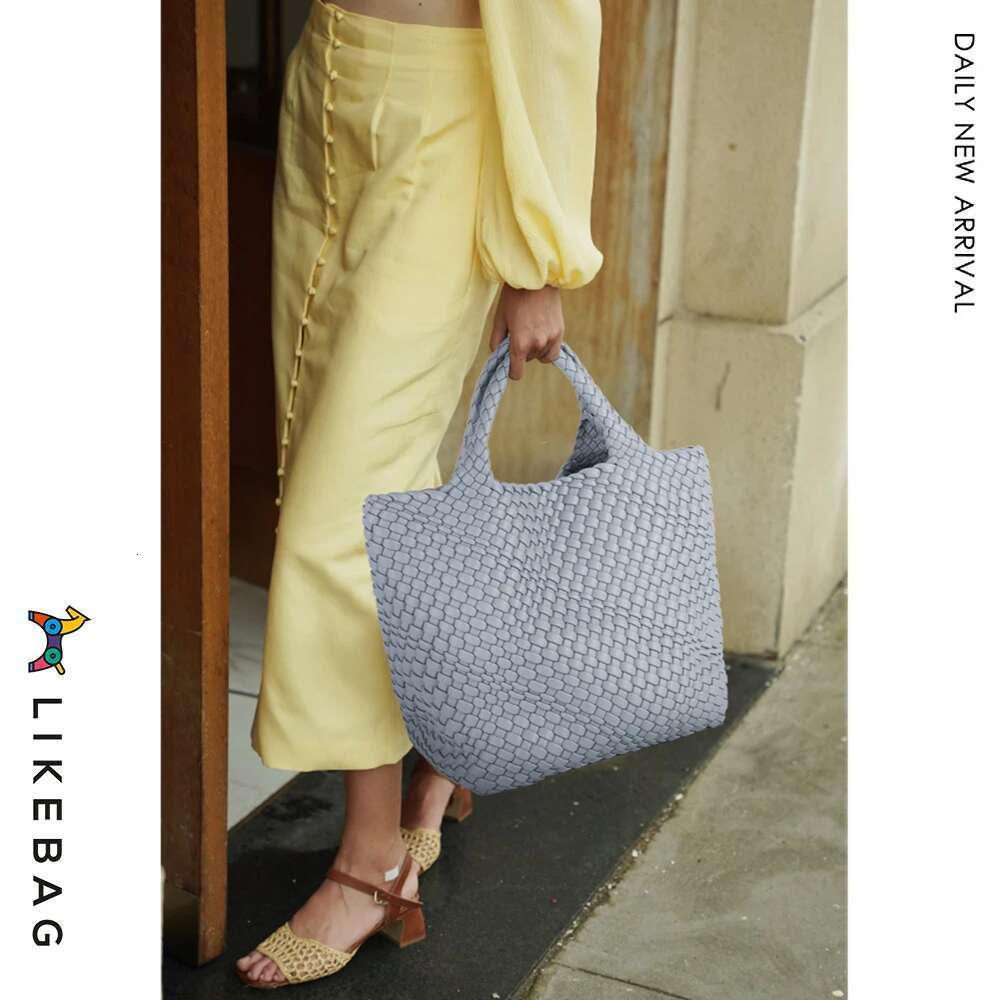LIKEBAG Fashion Ladies Handmade PU Woven Simple Large Capacity Handbag Tote Letter Gift With Small Bag