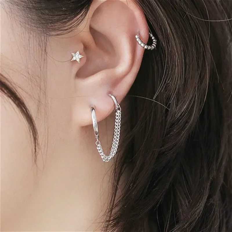Punk Cool Two Hole Piercing Earrings Gold Silver Color Long Tassel Chain Drop Earrings for Women Fashion Jewelry Gifts Korean Z250408