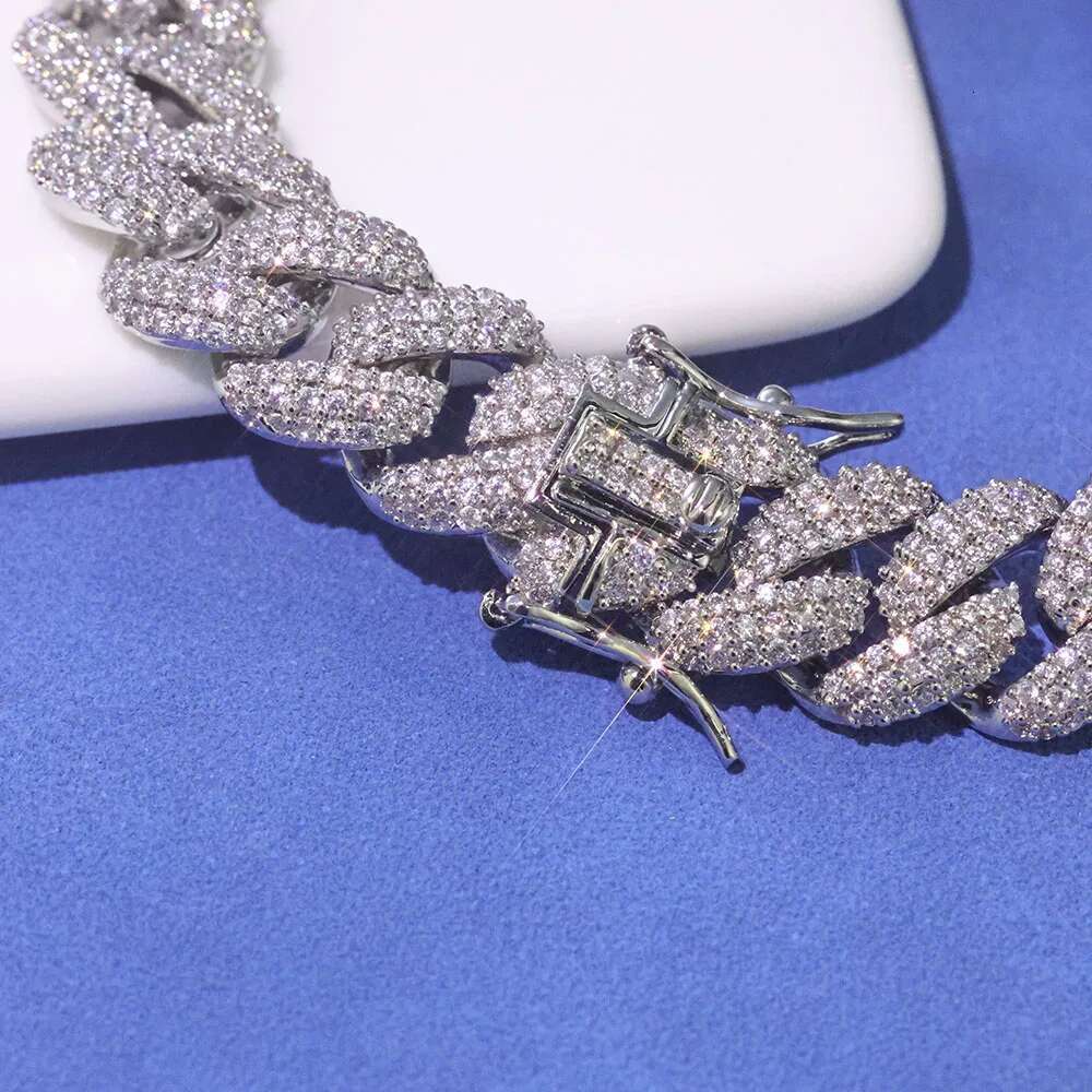 ESKEEM New Style 12mm 925 Silver Iced Out Diamond Cuban Chain Necklace Hip Hop Fine Jewelry Bling Moissanite Bracelet for Women