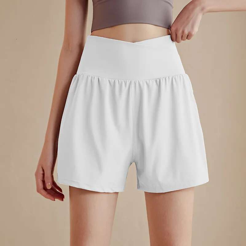 Fake 2-piece Sports Women With Pockets Anti-Shine Quick Dry High Waisted Fiess Yoga Pants Training Running Shorts Gym