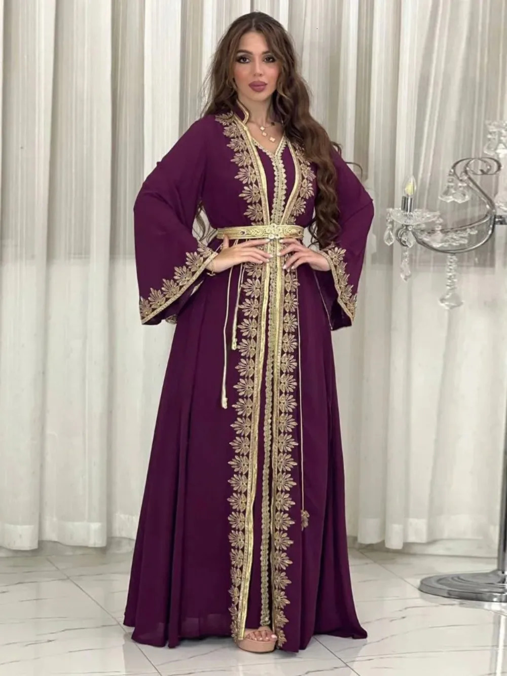 Eid al Fitr Muslim Womens Party Dress Jalabiya 2piece Set ed Arab Long Robe Ramadan Morocco Dubai Abayas Islam Vestidos Kaftan 250409