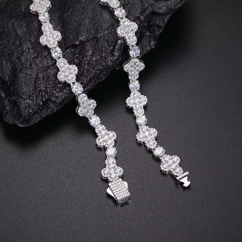 Iced Out Cross Design 10mm Vvs Moissanite White Gold Plated 925 Silver Tennis Chain Necklace Rapper Hip Hop Jewelry