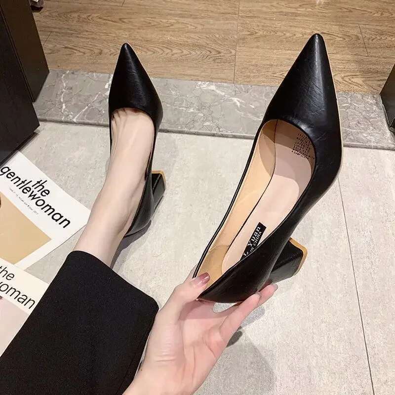 Chunky Heels Woman Footwear High Shoes for Women Pointed Toe Office Square Moccasins Pumps Red Shoe with Discount Lastest L E 39