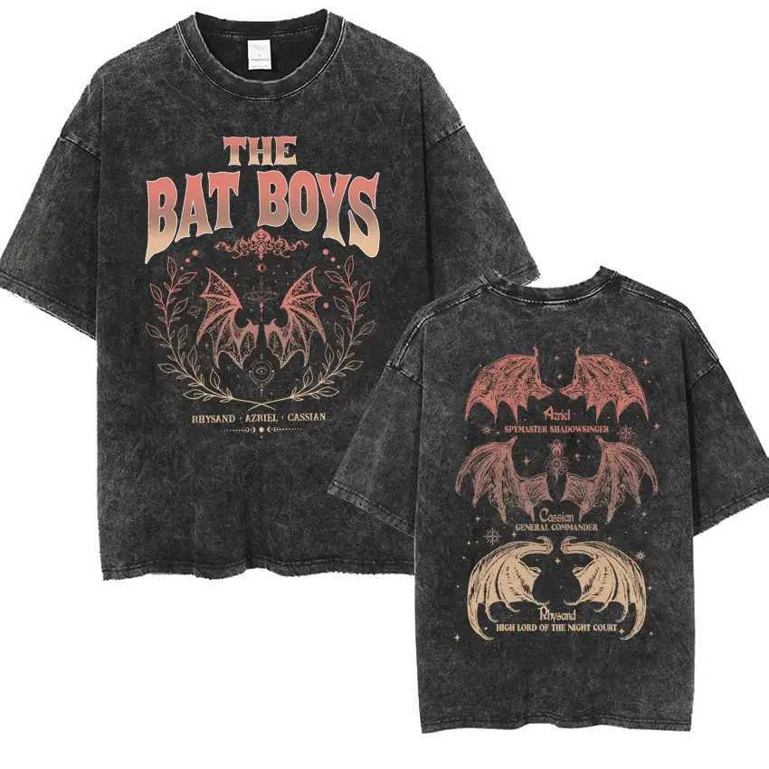 Bat Boy Double sided T-shirt Rhys and Cassian Azriel Clothing Washing T-shirt Mens Fashion Retro T-shirt Street ClothingXJ250409