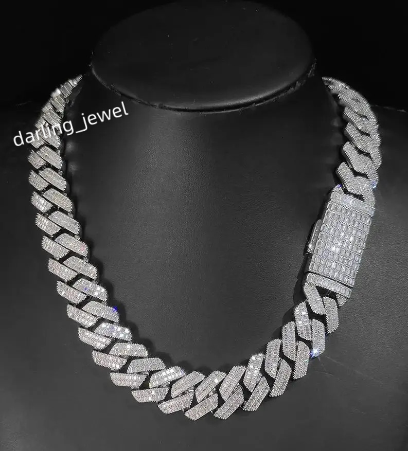 20MM Heavy Cuban Chain Hip Hop Two Rows Iced Out Jewelry Copper With Rectangle Zircon Cuban Link Chain For Men