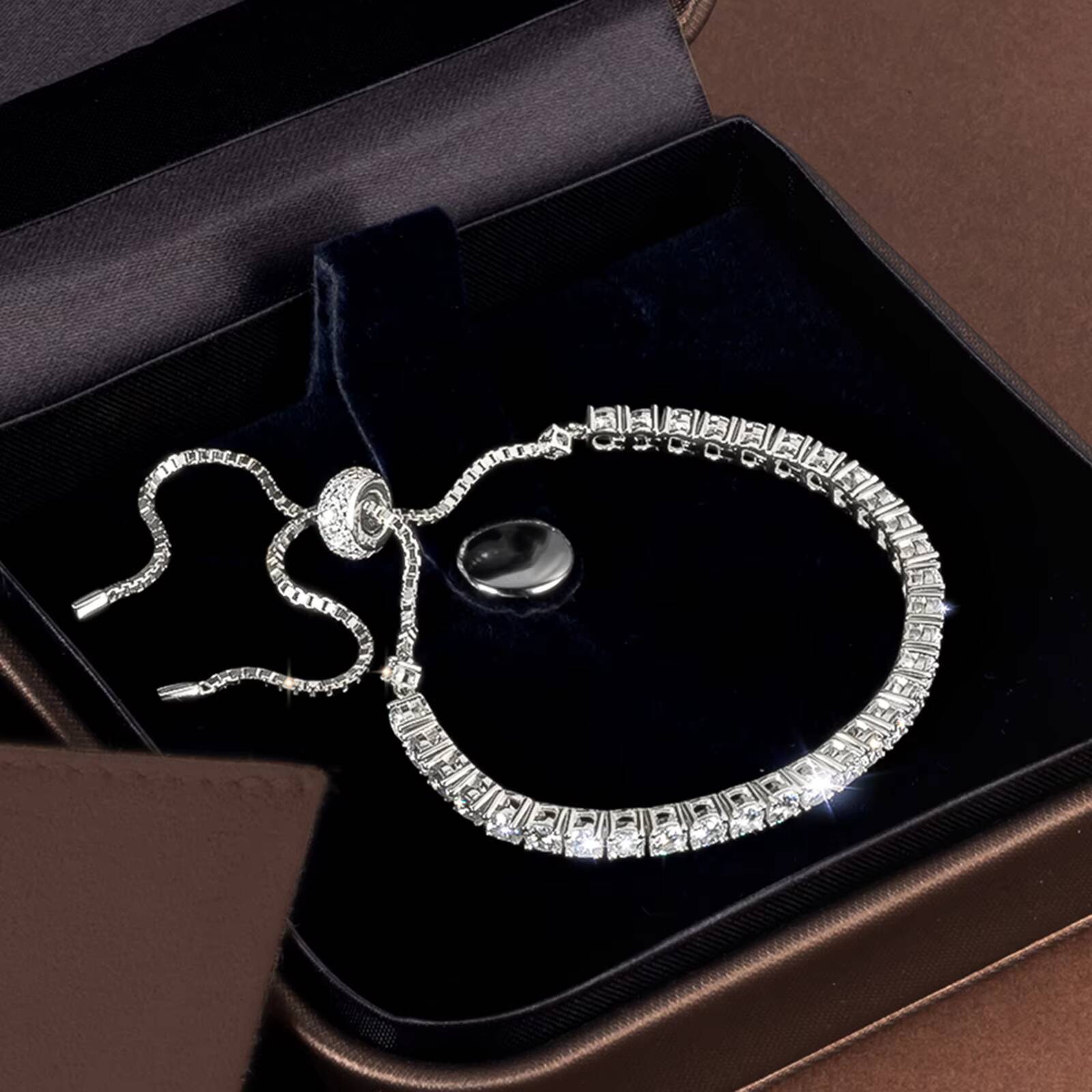 VVS Moissanite Diamond Tennis Women 3mm 4mm 2mm White Gold Plated 925 Sterling Silver Christmas Jewelry Gift Adjustable Bracelet