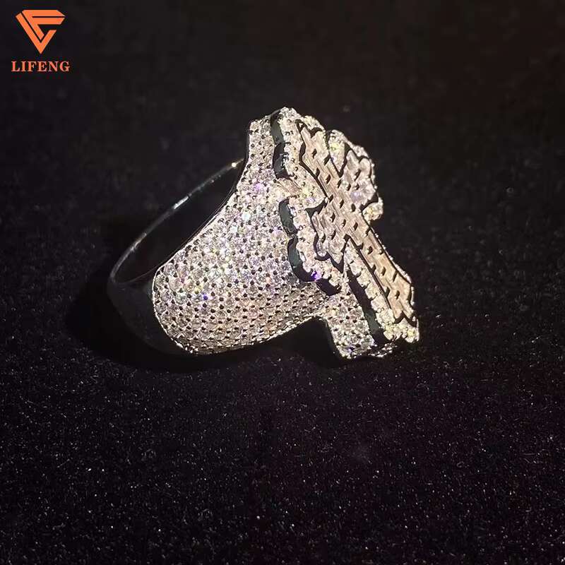 Fine Jewelry Mens Cross Ring 14K/18K White Gold Plated VVS Moissanite Ice Diamond 925 Sterling Silver Baguette Cut Hip Hop