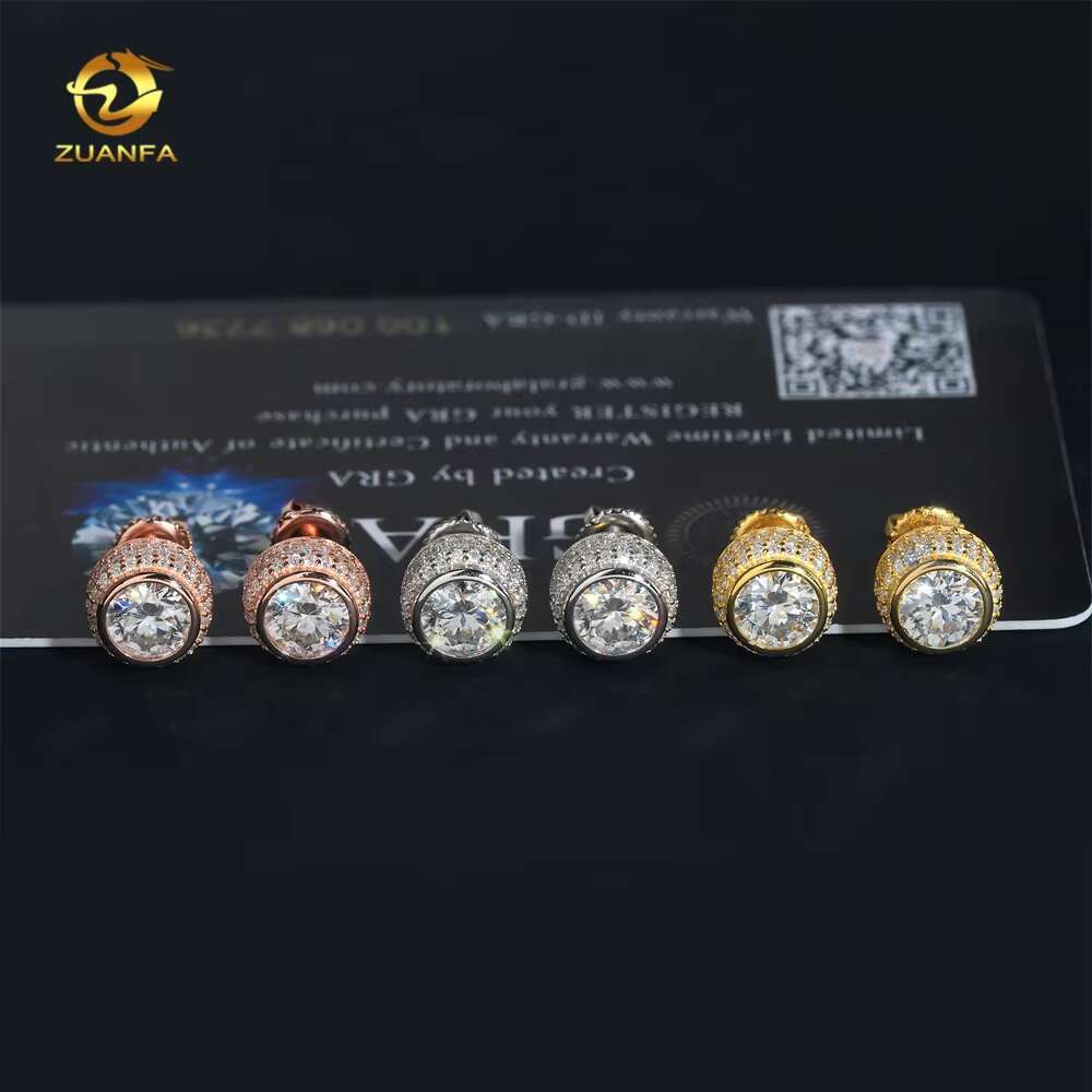 Fully Iced Out Hip Hop 925 Silver Diamond Stud 0.8ct Center Stone Flawless Moissanite Earrings