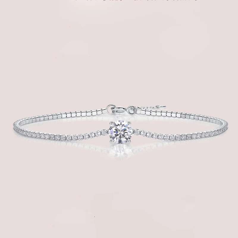 925 Silver 1ct Round Moissanite Tennis Chain Bracelet Women Jewelry Diamond Zircon Link Bracelets Bangle Pass Tester Gift
