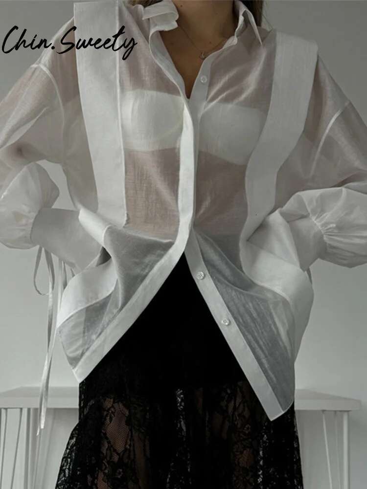 Casual Solid Women Shirt Elegant Long Sleeve Lapel Single Button Lace Up Female Shirts 2025 Spring Summer Chic Lady Clothes