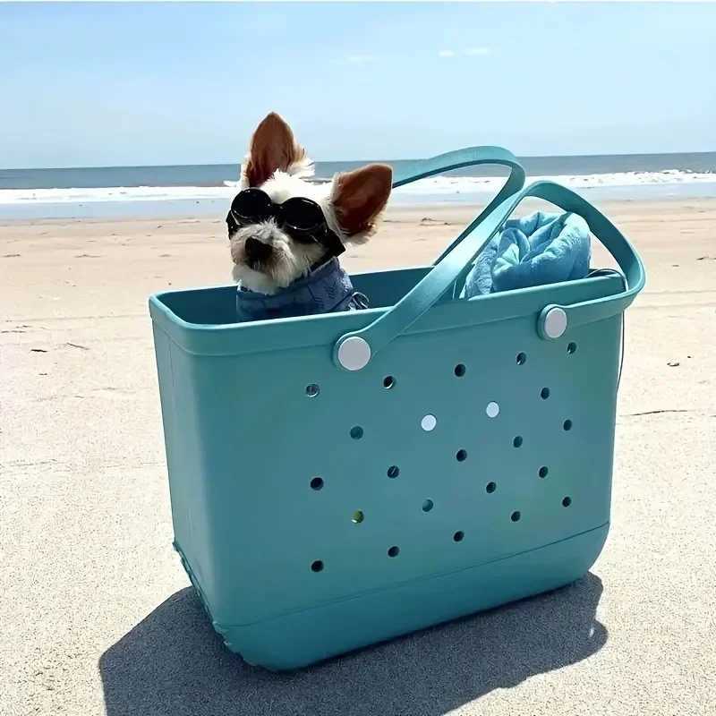 Big Eva Beach Handbag Fashion Mom Diaper Storage Basket Summer Rubber Handbag Solid Color Jelly Beach Bag Sundries OrganizerT250409