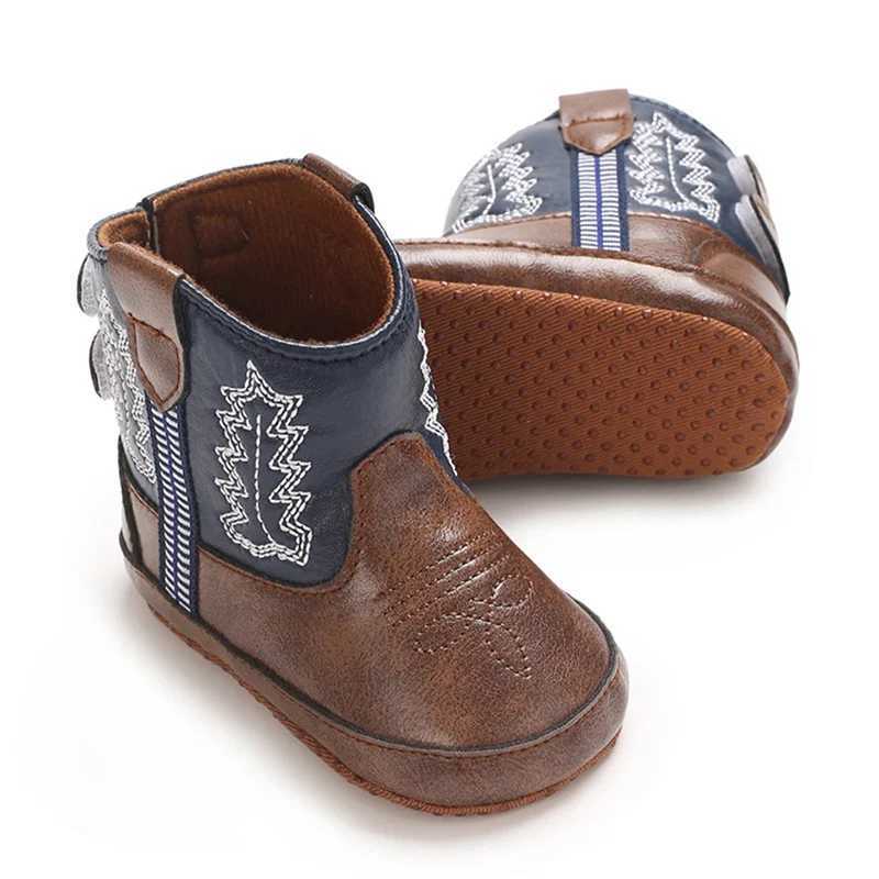 Winter autumn baby shoes Western denim midsole boots baby shoes girls PU printed soft sole non slip casual walking shoes X250409