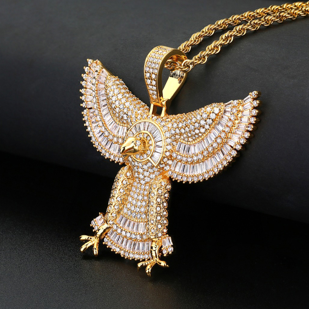 Hip Hop Animal Eagle Pendant Necklace Full TopBling 5A Zircon 18k Real Gold Plated Jewelry