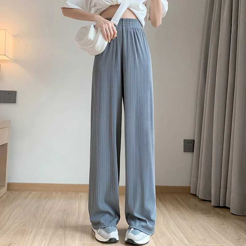 Thin Summer Wide-leg Pants Ice Filament Permeability Women Spring Women Elastic Waist Straight Long Wide Leg Pants Casual Fe XJ250616