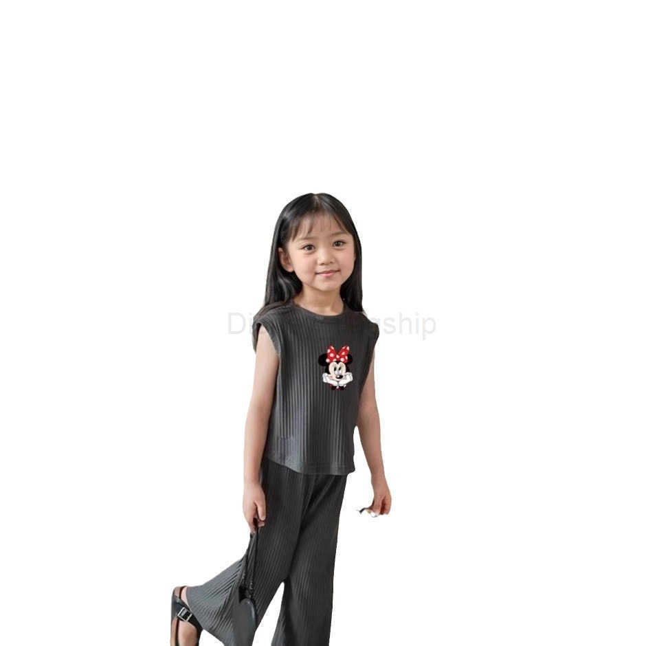 Disney Girls Summer Dress Set 2025 New Small and Medium sized Ice Thread Sleeveless Tank Top Pants Set Casual Two Piece SetXJ250409