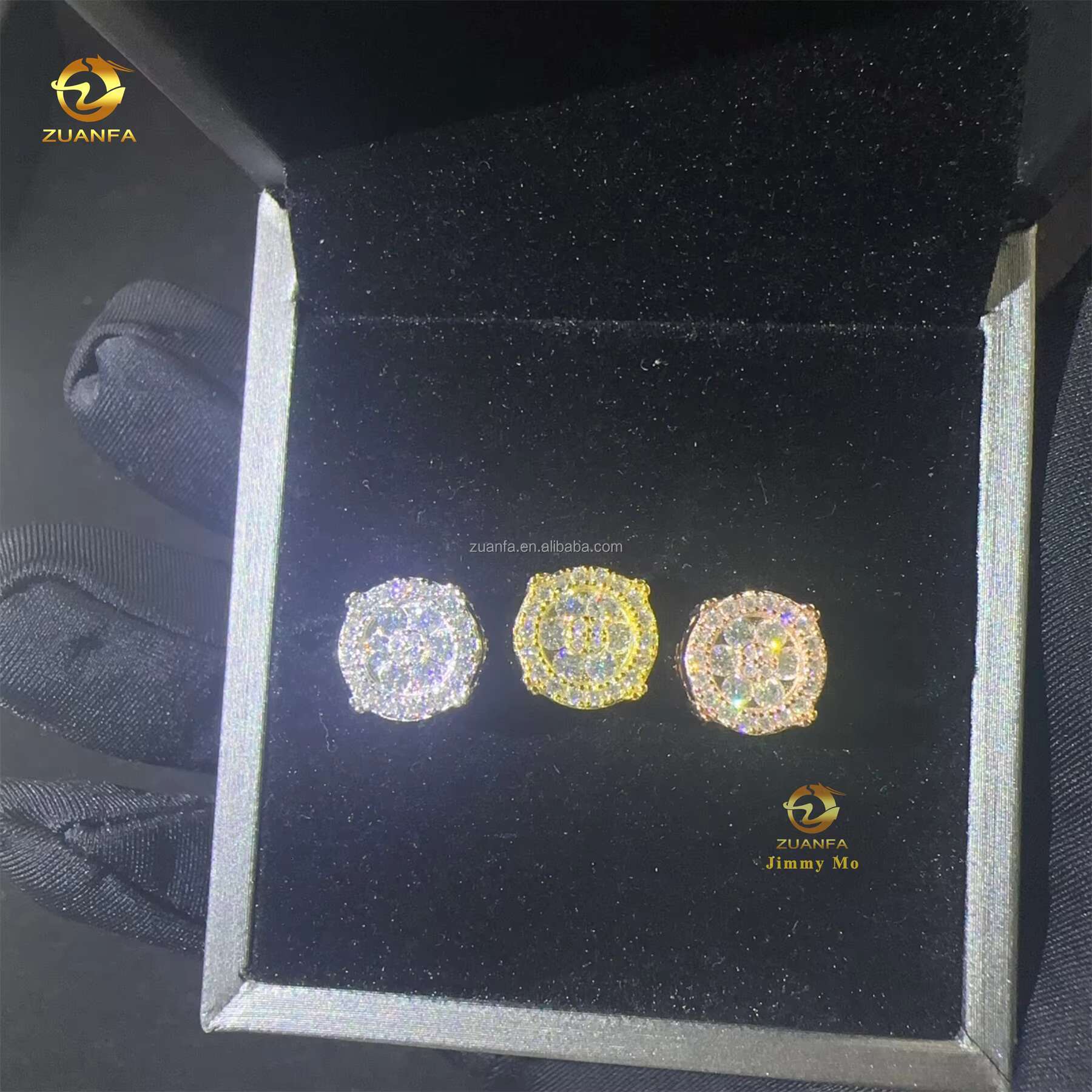 Unique Design Bulk Stock Retail Price GRA Certificate Hip Hop Earring Circle Crescent Iced Out Moissanite Diamond Stud Earrings