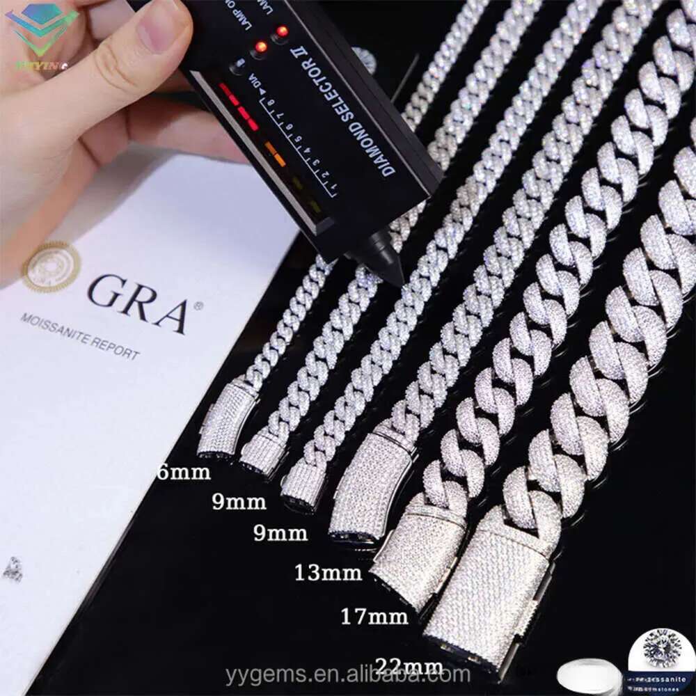 Hot-sale Iced Out 6mm-13mm Vvs Moissanite Dia Chain S Sterg Sier Cuban k for Men Hiphop Fine Jewlery Necklaces