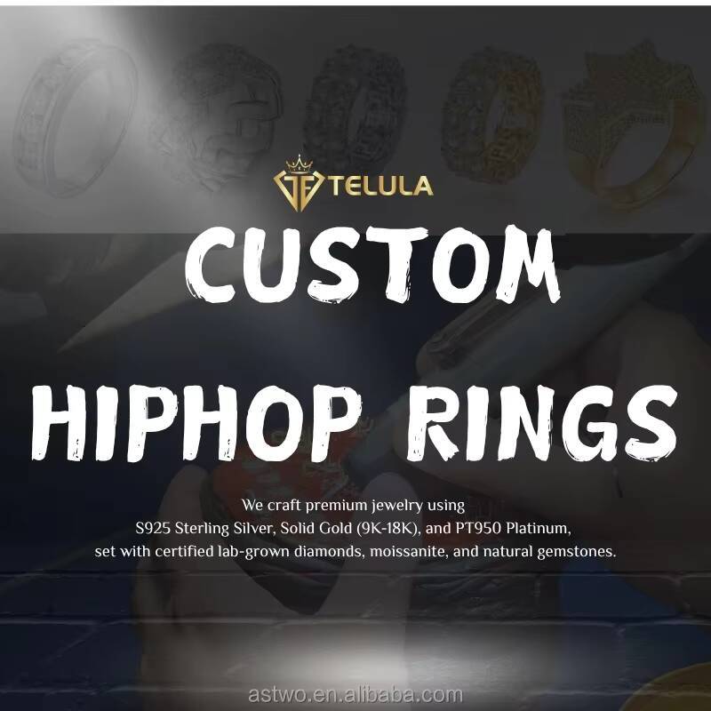 Cuban Moissanite Ring S925 Silver Gold Plated GRA Certified Moissanite Pass Diamond Test Hip Men Moissanite Ring