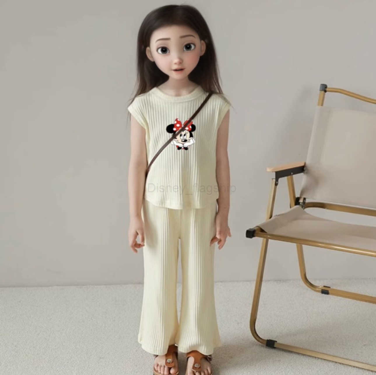 Disney 2025 Summer New Baby Girl Ice Silk Sleeveless Set Fashionable and Stylish Cute Cartoon Two Piece Set for Small and Medium sized ChildrenXJ25040