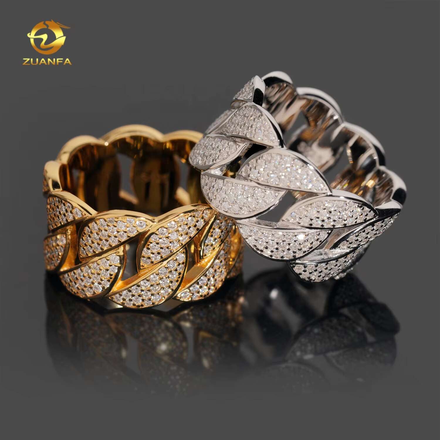 Luxury Fine Jewelry Hip Hop Rapper Iced Out Mens S925 Silver Cuban Moissanite Ring
