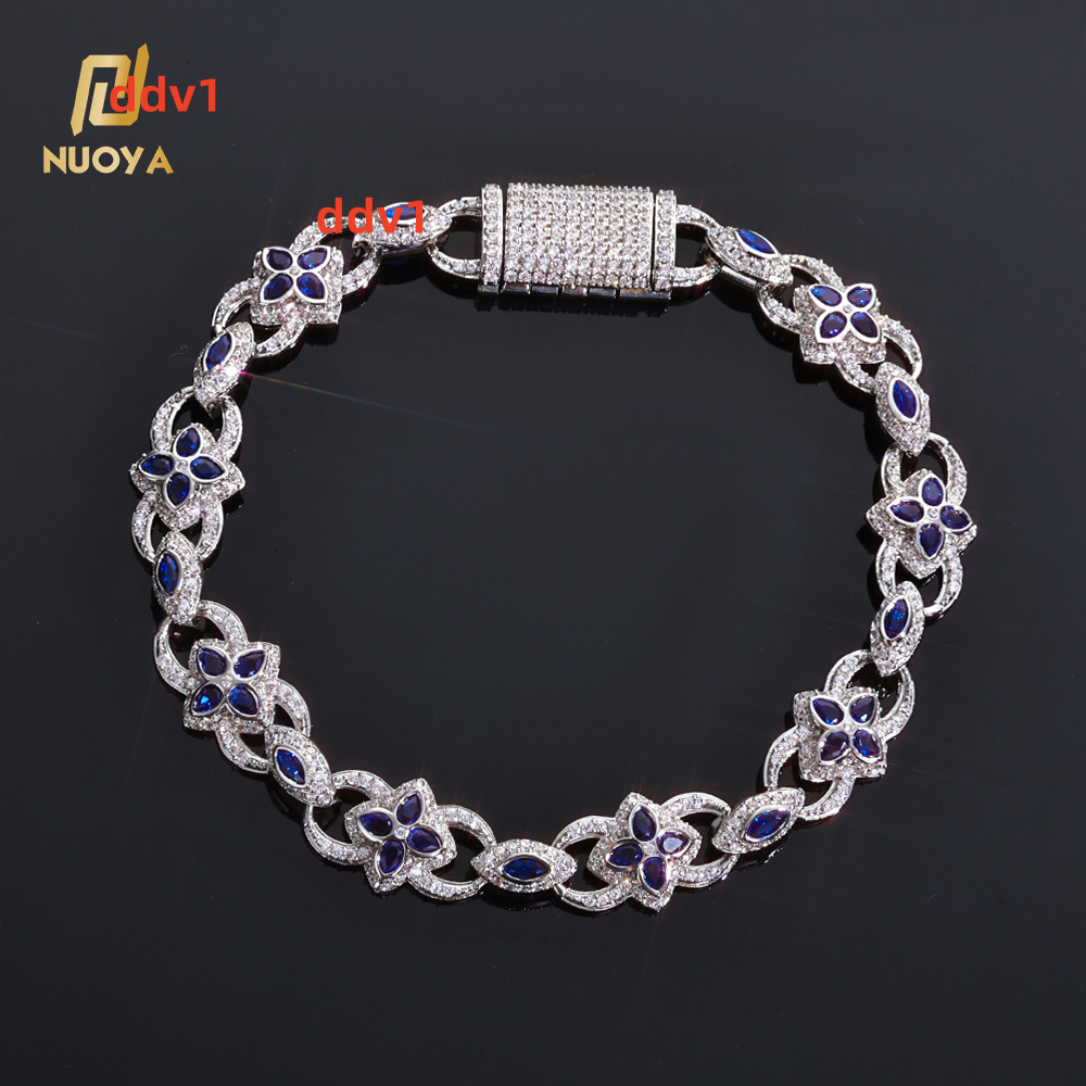 NUOYA 11mm Flip Button Chain Four Leaf Clover Eye Infinity Gold Plated Iced Out Moissanite Hip Hop Bracelet