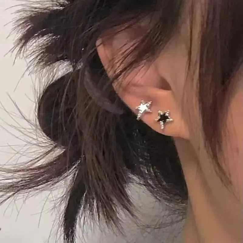Trendy Black Zircon Star Stud Earrings For Men Women Couple Black White Personality Hip-hop Earrings Party Accessories Jewelry Z250408