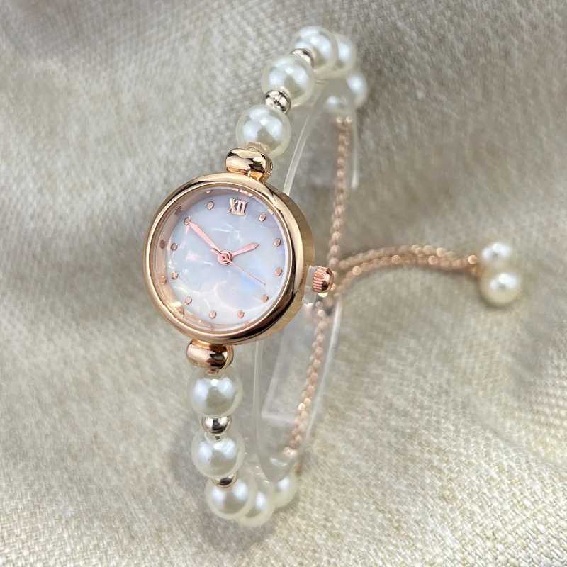 Elegant Pearl Bracelet Womens Quartz Watch Pullout Adjustable Strap Luxury Small Dial Womens Watch GiftXJ250408