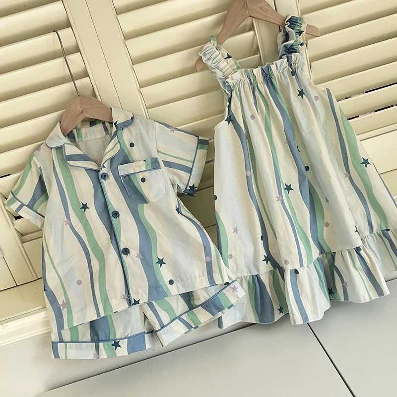 Childrens Pajamas Brothers and sisters Summer Family Clothing Boys Shirts Pajamas 2PCS Girls Pendant Dress Night City S2548