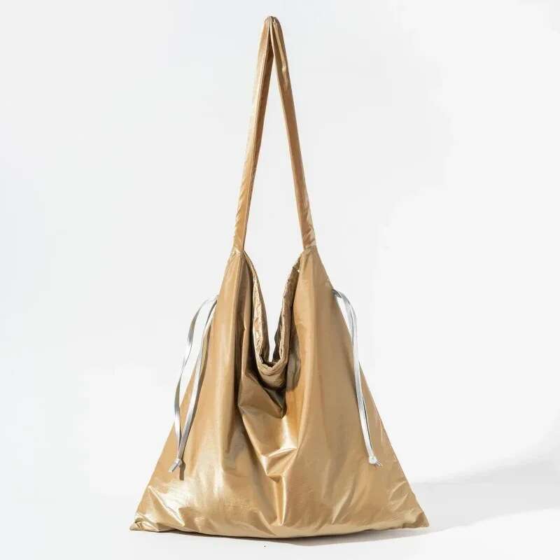 Meet You Large Capacity Bright Surface Drawstring Shoulder Solid Color Simple Tote College Student Daliy Messenger Bag
