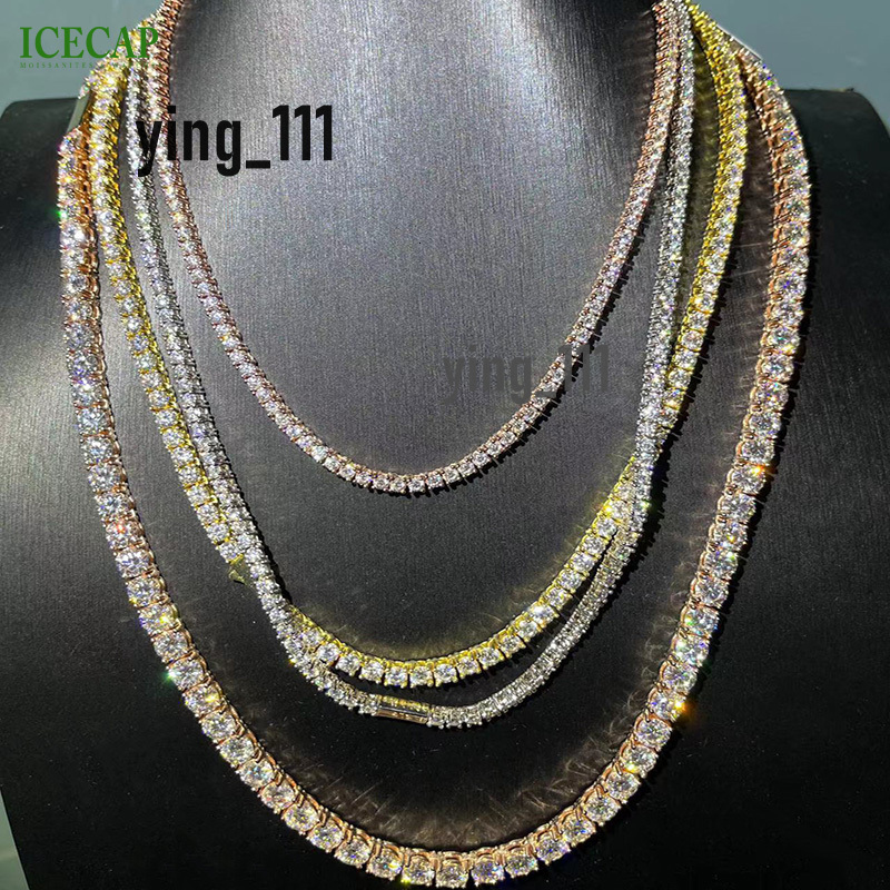 Wholesale Moissanite Chain Ice Out Round Diamond Tennis Link Chain 925 Sterling Silver Moissanite Necklace Fine Jewelry