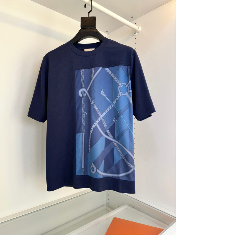 Nan You High-Quality Imitation Silk Combined With Pure Cotton Texture H Home Printed Pattern Round Neck Short Sleeved T-Shirt For Men