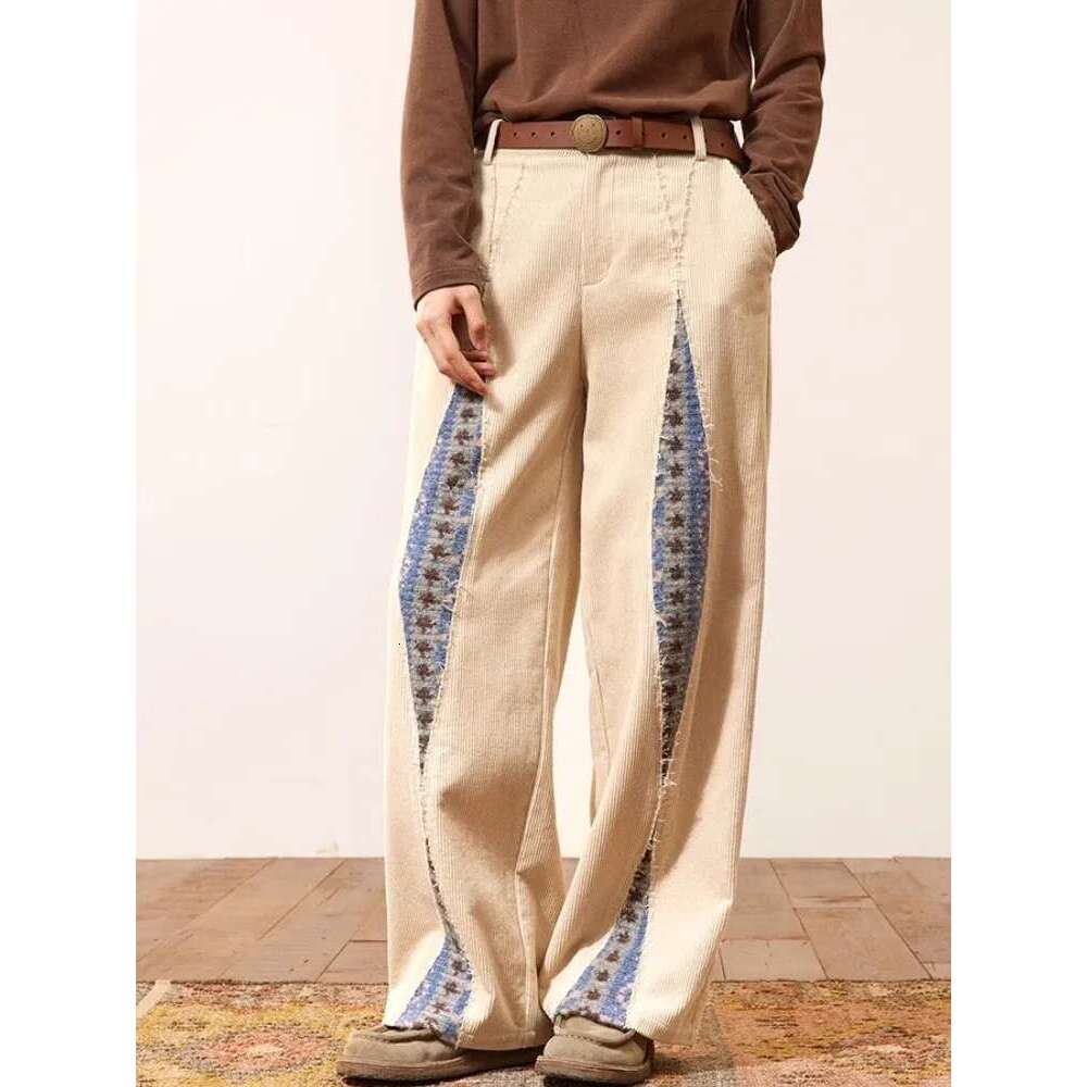 Retro Loose Light Core Veet For Women's Autumn And Winter New Design Sense Splicing Casual Wide Leg Pants