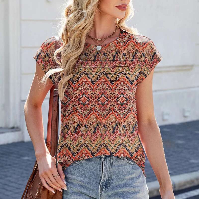 Summer Short Sleeve T-Shirts O Neck Vintage Printed Shirts For Women Casual Tee Tops Elegant Pullover