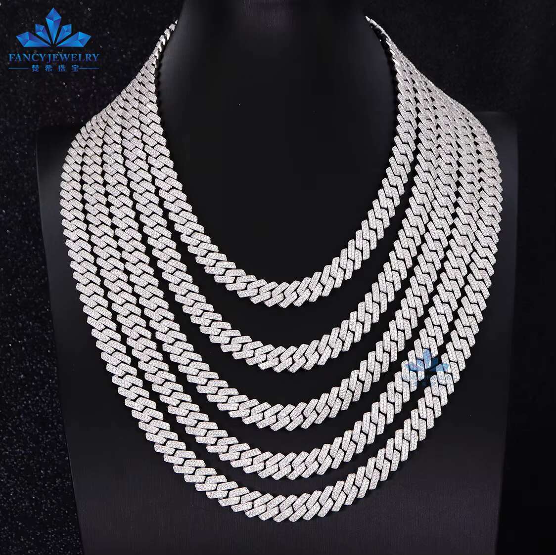 Popular Mossanite Cuban Chain for Men 1row 2rows 8mm-12mm Width Hip Hop Necklace Jewelry 925 Solid Silver Chain Necklace