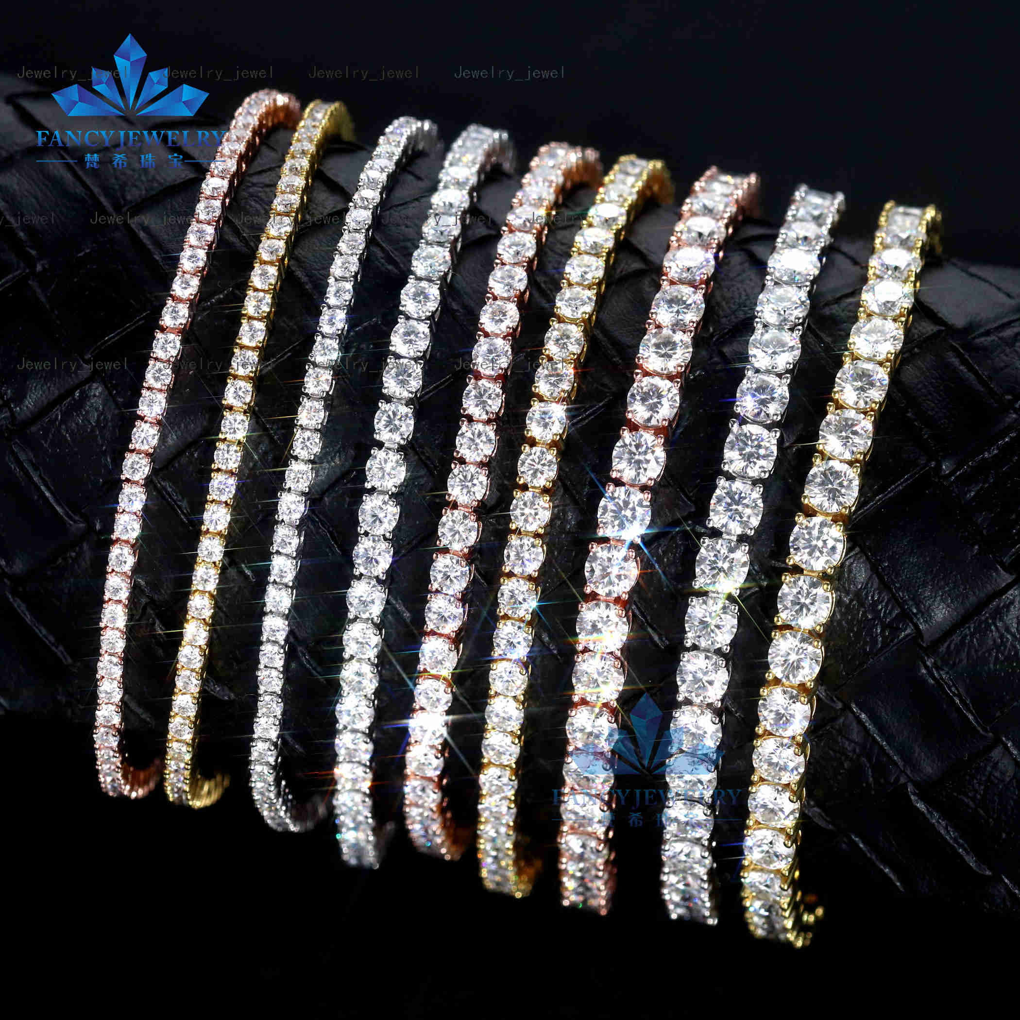 Trendy Bracelets Pass Diamond Tester 925 Silver 3mm 4mm Moissanite Tennis Chain Hip Hop Diamond Tennis Bracelet Men and Women