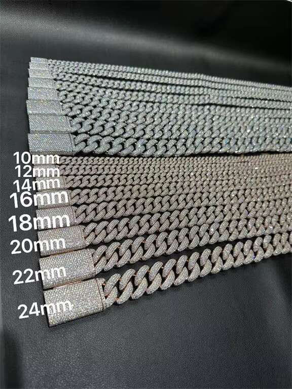 Hot Selling High End Popular Vvs Moissanite 925 Sterling Silver Plated 18k White Gold Curling Cuban Chain 16mm 22 Inches