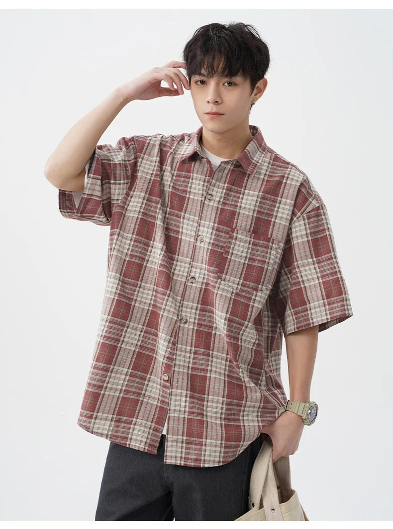 American retro collision plain short sleeved mens loose couple shirt soft and simple 250408